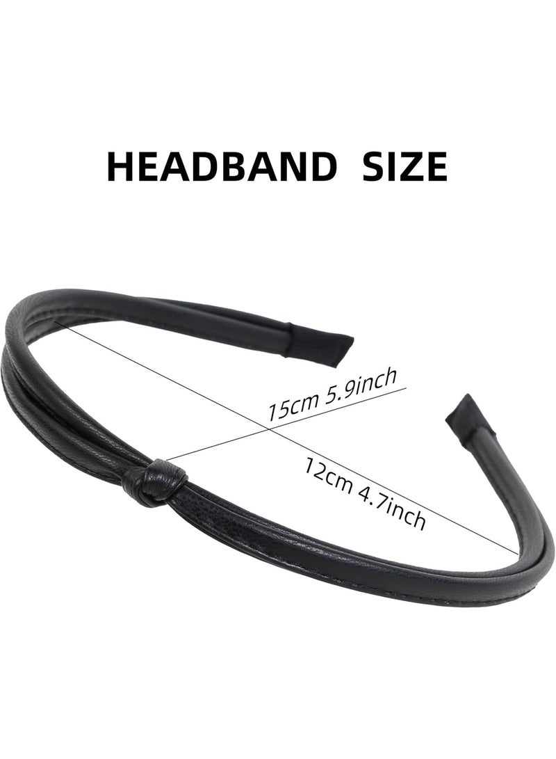ChicAbode 5 Pcs Thin Leather Headbands for Women,Thin Knotted Headband, Cute Thin Leather Headbands for Women Skinny Headbands, Black Brown White Headbands for Girls Womens Hair Accessories - Image 2